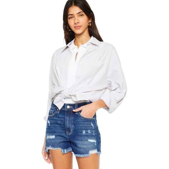 Kancan Glora High Rise Distressed‎ Denim Shorts Cut-Off Dark Wash 9 / 28 Summer - Picture 1 of 11